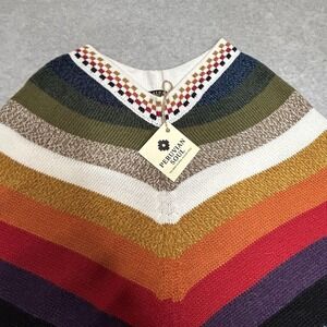 Peruvian Soul Baby Alpaca Poncho Colorful Striped Fringe Boho Southwest Festival